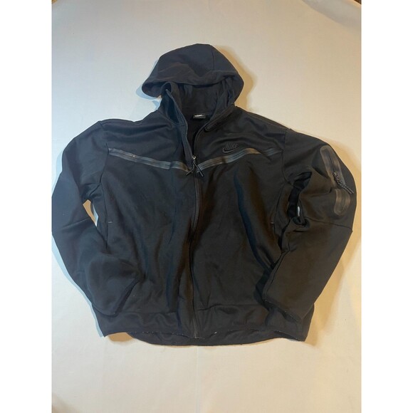 Nike Tech Fleece Hoodie Sweatshirt Mens Medium Black Full Zip Athleisure - Picture 1 of 4